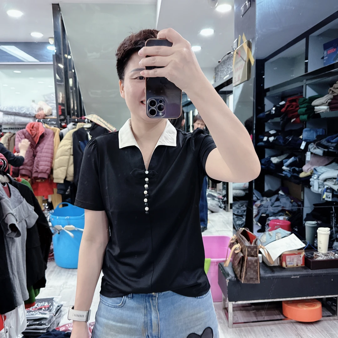 韩货短袖高级优质外翻珍珠白领上衣女装8510品夏季