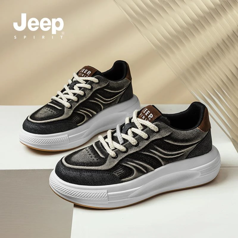 JEEPSPIRIT2025新款帆布鞋低帮春秋平跟薄款网面鞋透气城市机能风