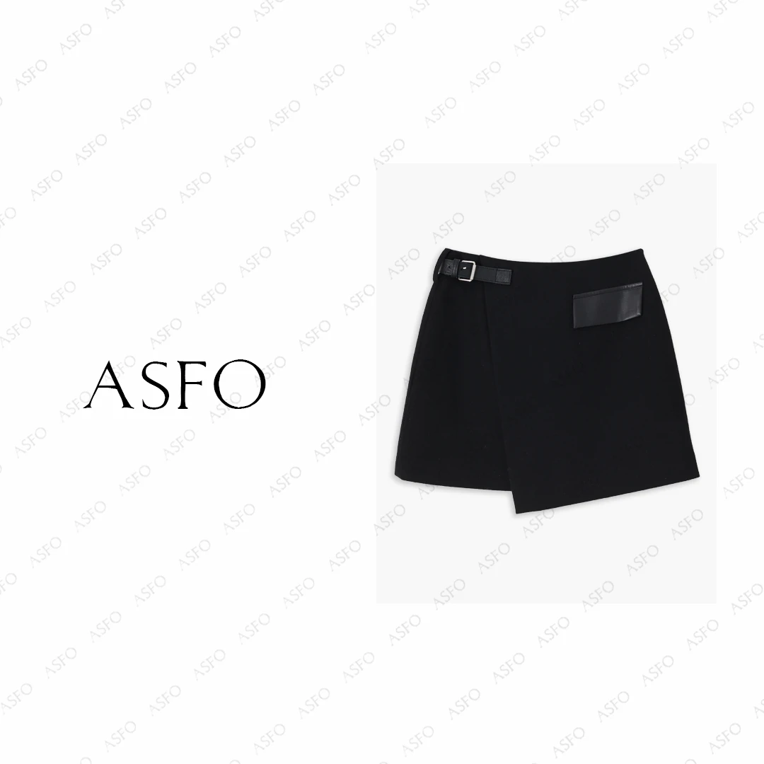 【AS皮袢裙】25新简约一片式不规则百搭毛呢半身裙AS25QBSQD03875