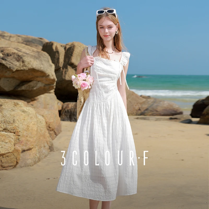 【三彩仙女裙】独醒2025夏季新款荷叶边连衣裙无袖收腰A字裙长裙F