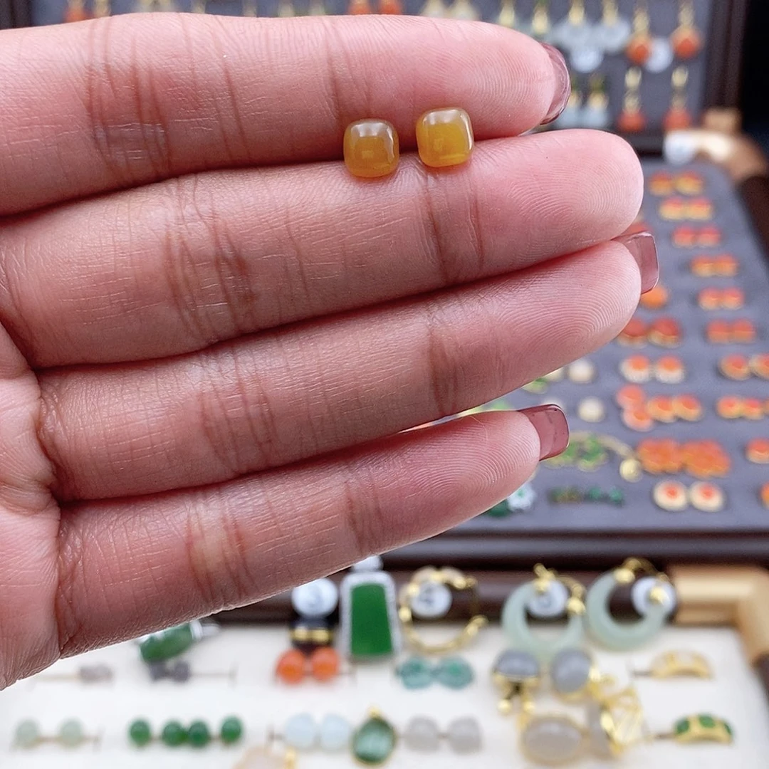 和田玉银S925镶嵌耳饰