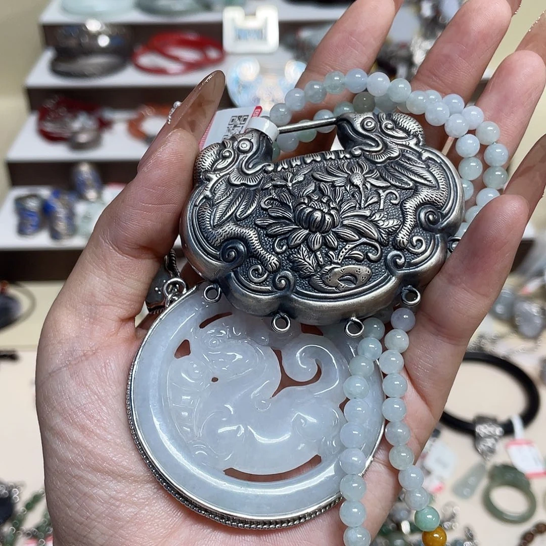 足银皮质925银镶嵌毛衣链麒麟银配饰