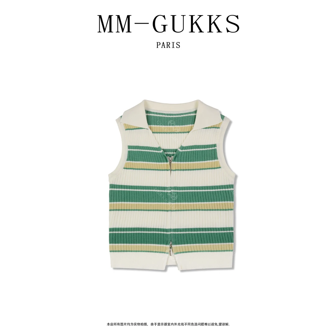 明明GUKKS『巡林日记』2025夏季韩版撞色个性设计针织衫无袖T恤