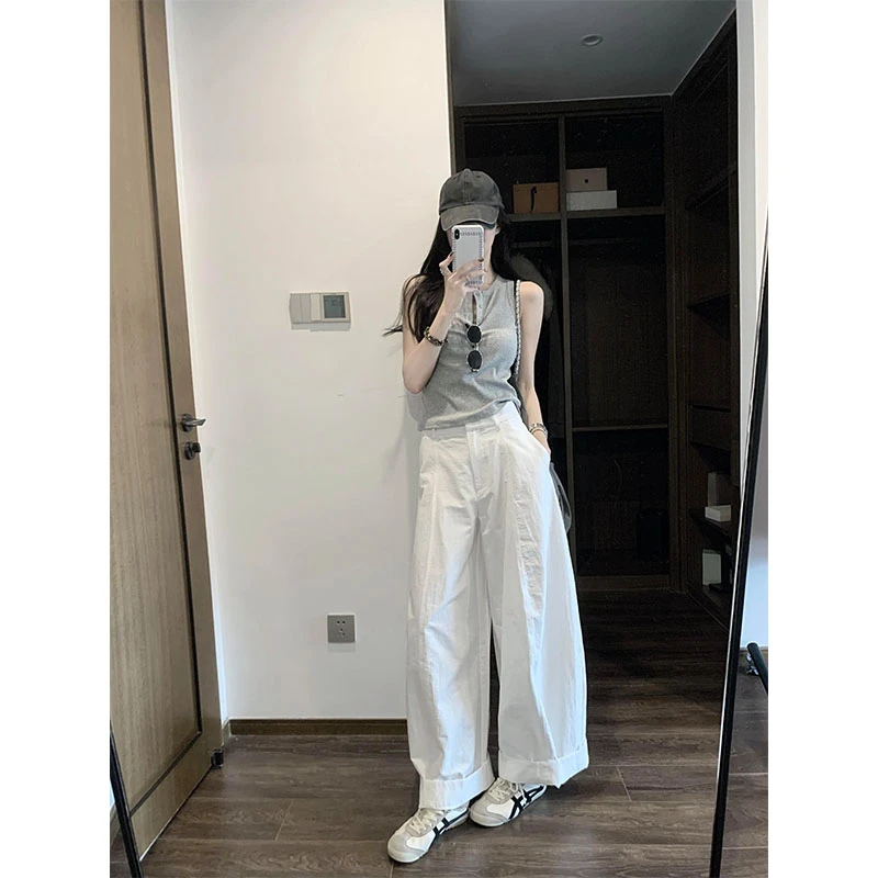 2025秋夏季新款修身显瘦气质时尚设计感无袖上衣休闲直筒宽松长裤