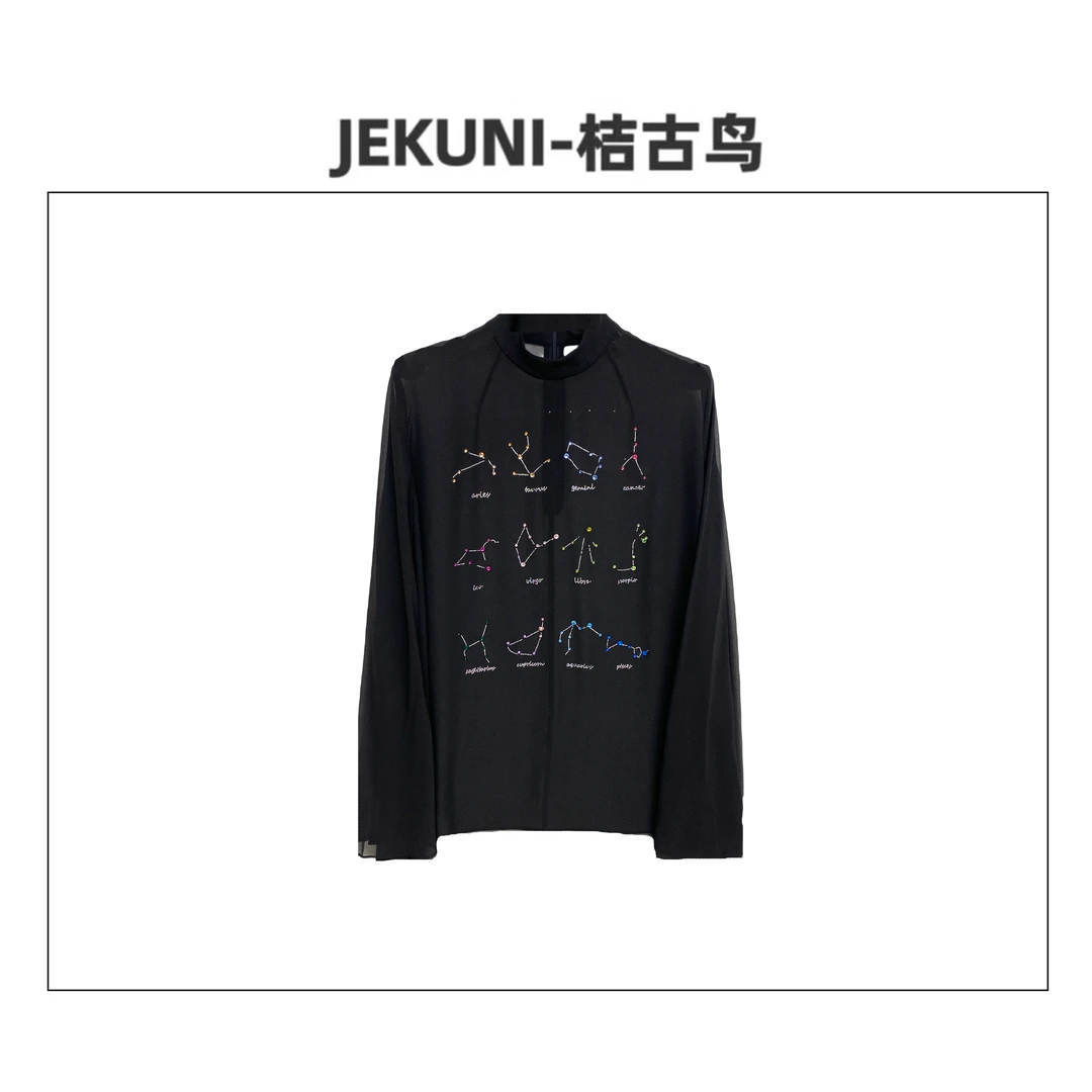 JEKUNI/桔古鸟【浪漫心坎】空气衫时髦设计师烫钻雅致超薄防晒衬衫