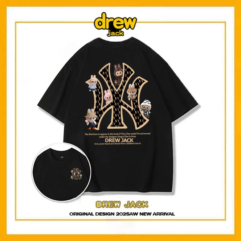 DREW JACK重磅纯棉短袖T恤男女同款半袖圆领百搭潮流印花打底衫