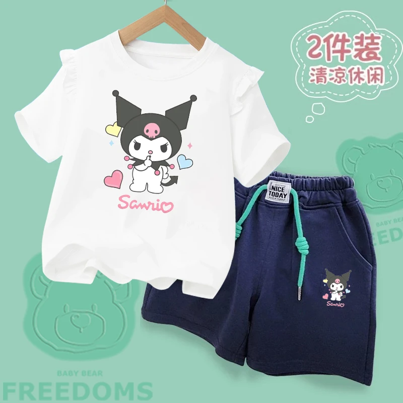 女童纯棉短袖套装夏季2025新款T恤中大童女孩休闲百搭童装两件套