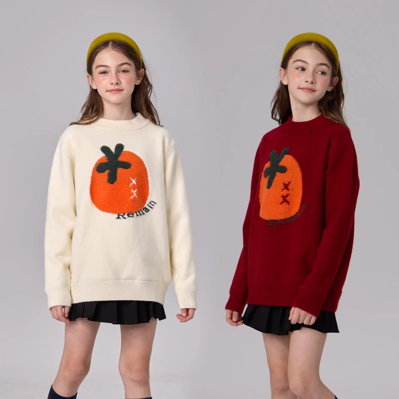 2469【现货】女童加绒毛衣新款冬款洋气圆领套头女孩可外穿内搭童装