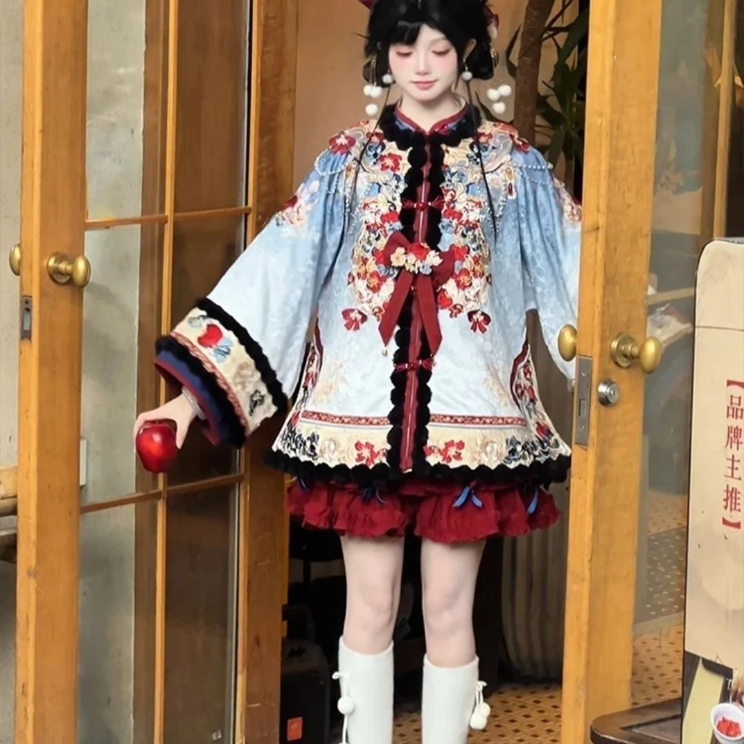 清常规款刺绣清汉汉服网红长袖裙子秋冬民族风加厚中国风