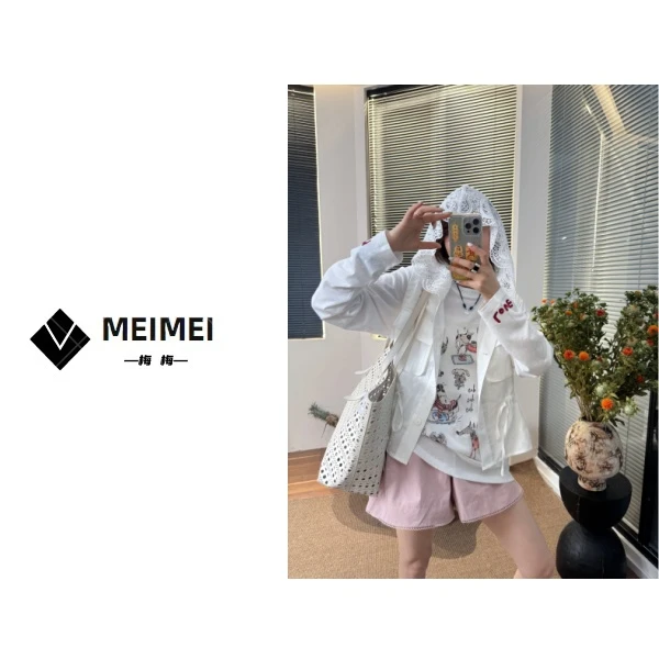 XMM.【JY蕾丝帽100苎麻马甲】时尚百搭潮流显瘦洋气宽松夏连帽K6887