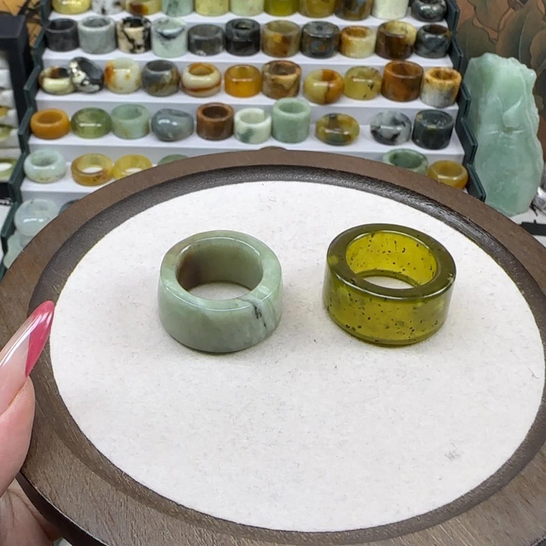 糖***鱼蛇纹石玉合金戒指内径21微瑕no退