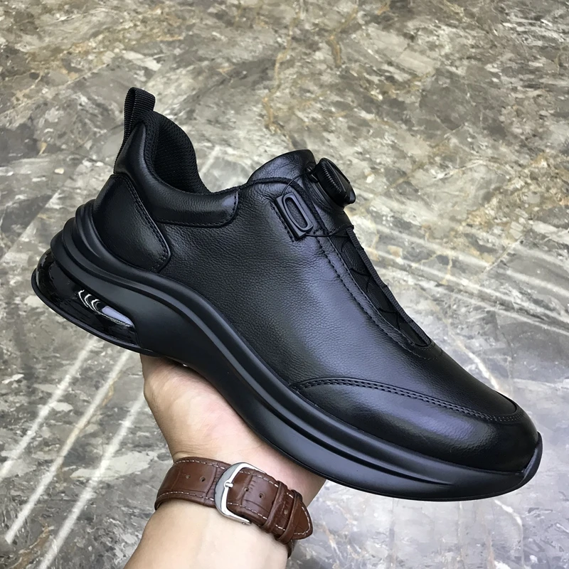 真皮男鞋2025秋季新款头层牛皮时尚透气纽扣厚底休闲皮鞋百搭运动