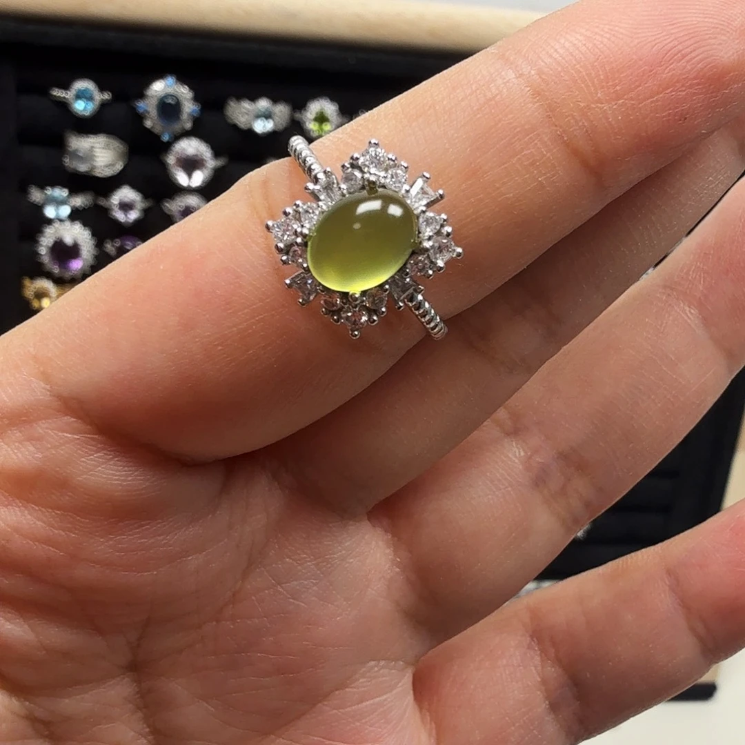 蛇纹石玉银S925镶嵌戒指