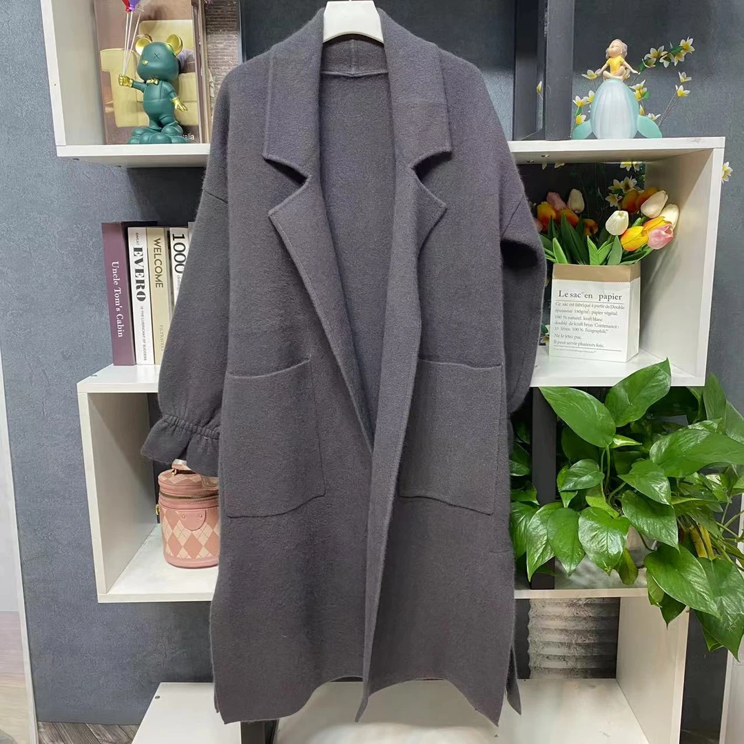 B0033【新款】时尚灰色翻领双口袋收口袖无扣休闲开衫