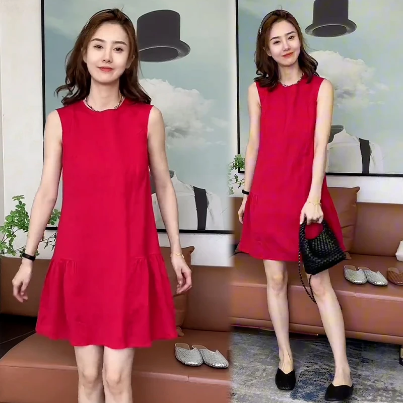 韩版小个子无袖连衣裙女2025年夏季新款休闲洋气宽松显瘦气质短裙