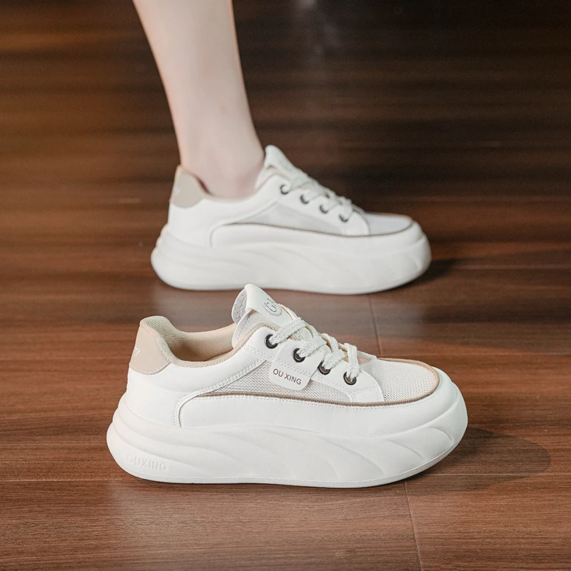 网面休闲鞋女透气2025新款小白鞋夏季女鞋子厚底镂空老爹鞋运动鞋