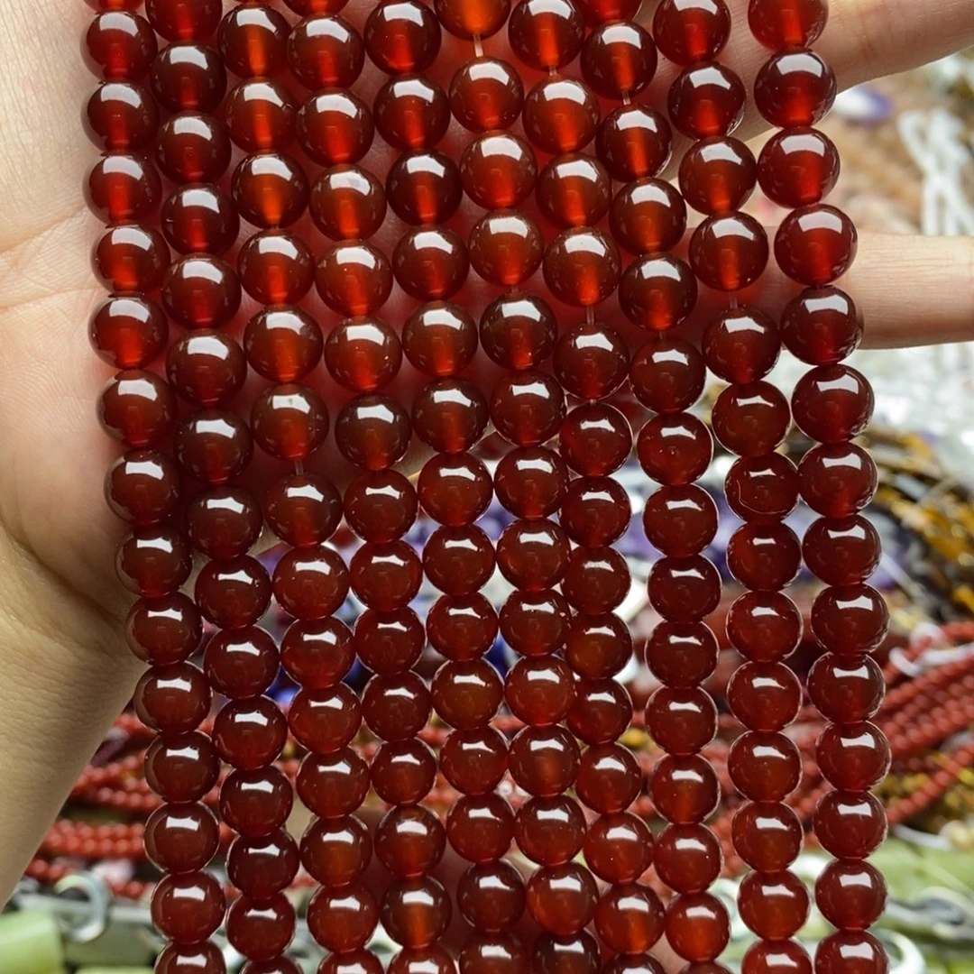 未镶嵌玛瑙/玉髓珠宝半成品一条纯天然3A红玛瑙圆珠精品6mm