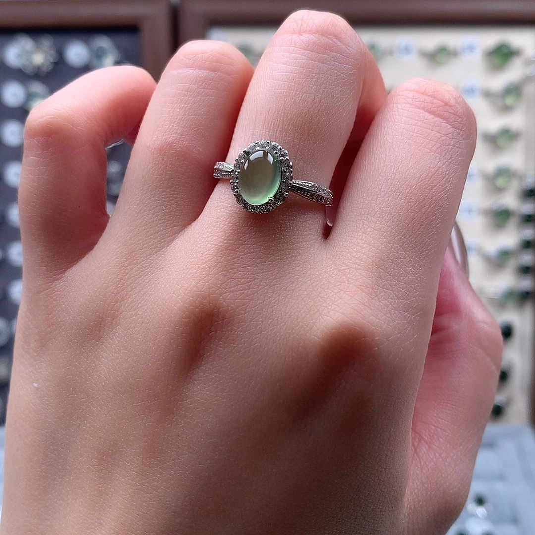 山***酒蛇纹石玉银S925镶嵌戒指