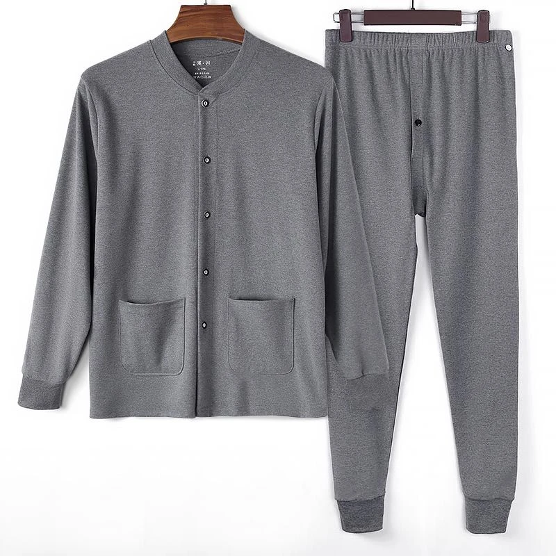 100%中老年秋衣男士开衫宽松版型系扣对襟加肥大码爸爸装