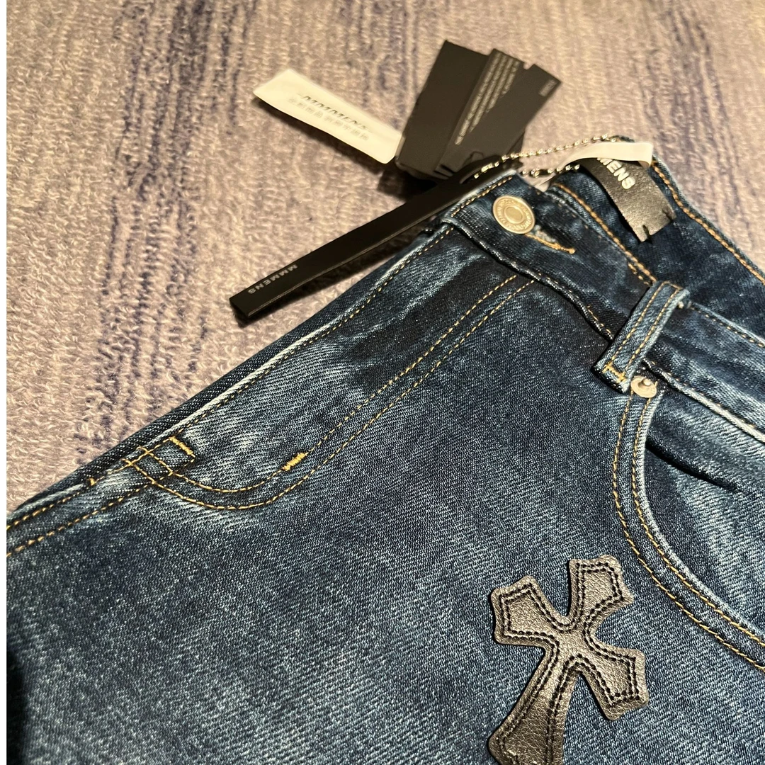 【十字牛仔裤】25秋冬百搭做旧中古洗水做旧直筒牛仔长裤