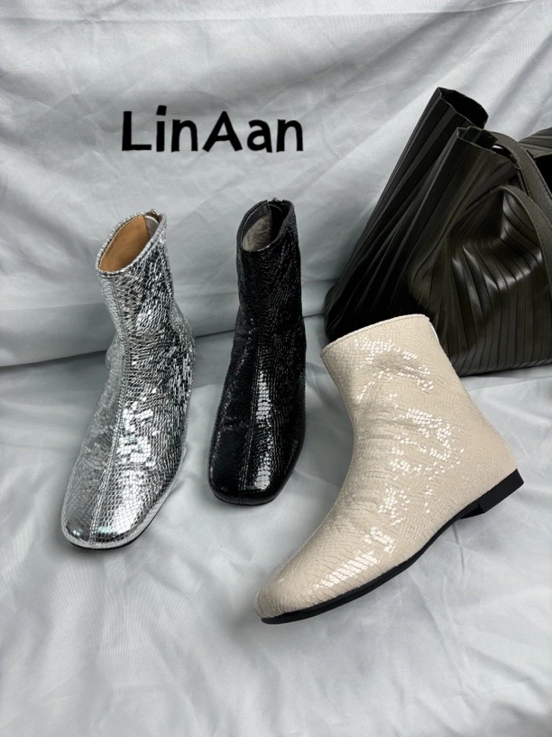 蛇纹漆皮时尚百搭中筒靴女款鞋子3688-99