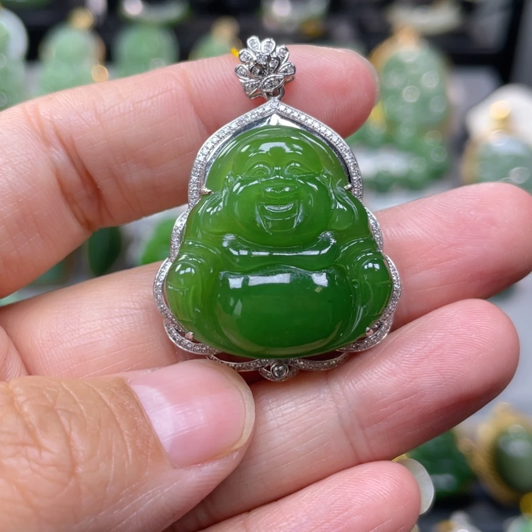 金***9和田玉（碧玉）18K金镶嵌吊坠(不含链)