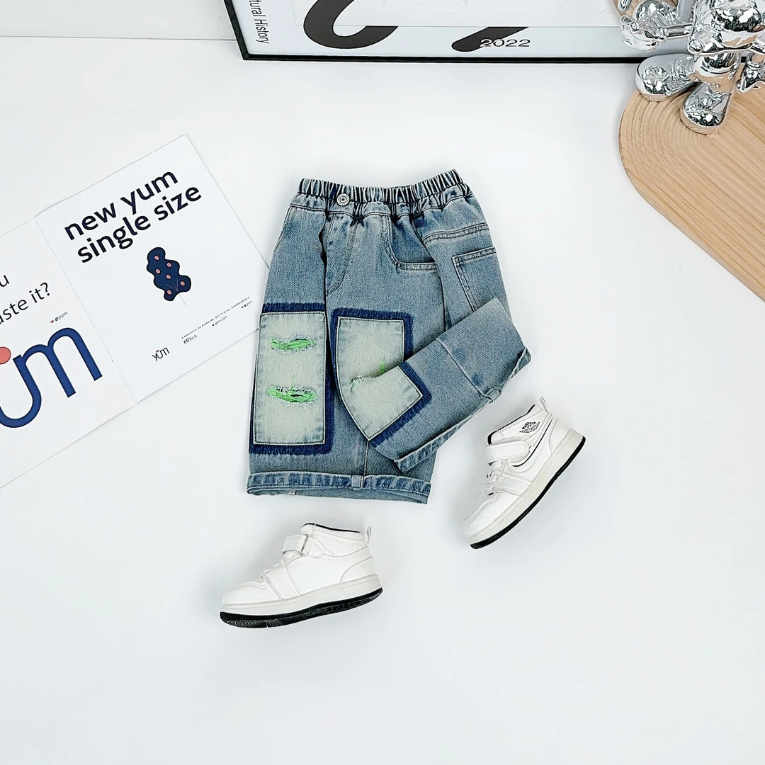 儿童薄款牛仔五分裤夏季2025新款男童夏装 QYD25015 悠悠童话童装