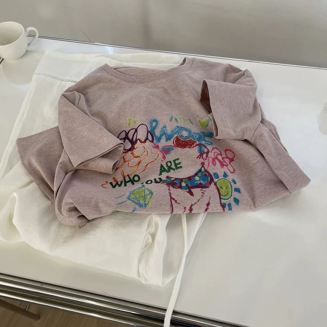 彩棉涂鸦T～天然彩棉100%童趣印花软糯舒适夏日短袖休闲圆领韩版HZ