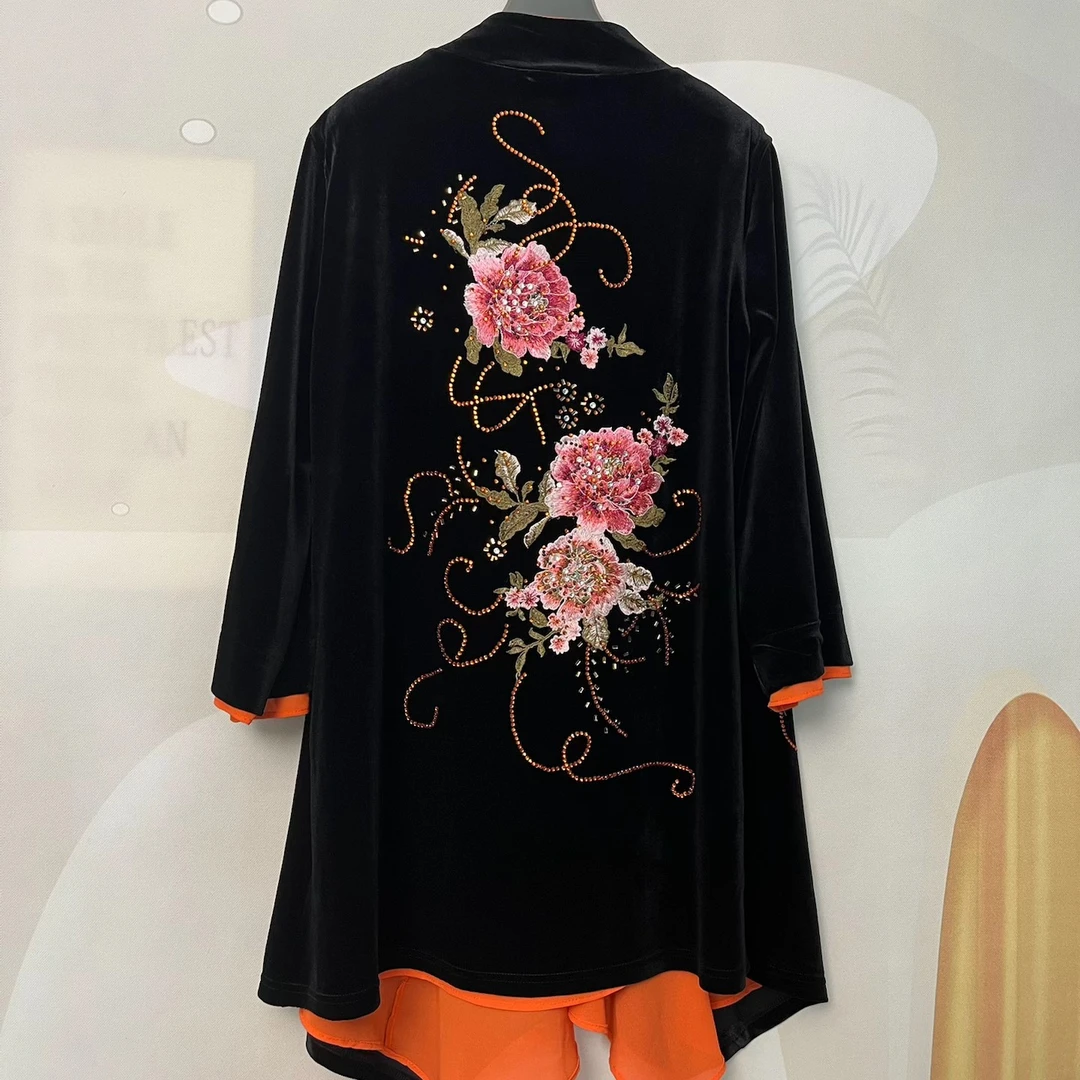 中老年妈妈洋气中长款收腰大码显瘦丝绒外套