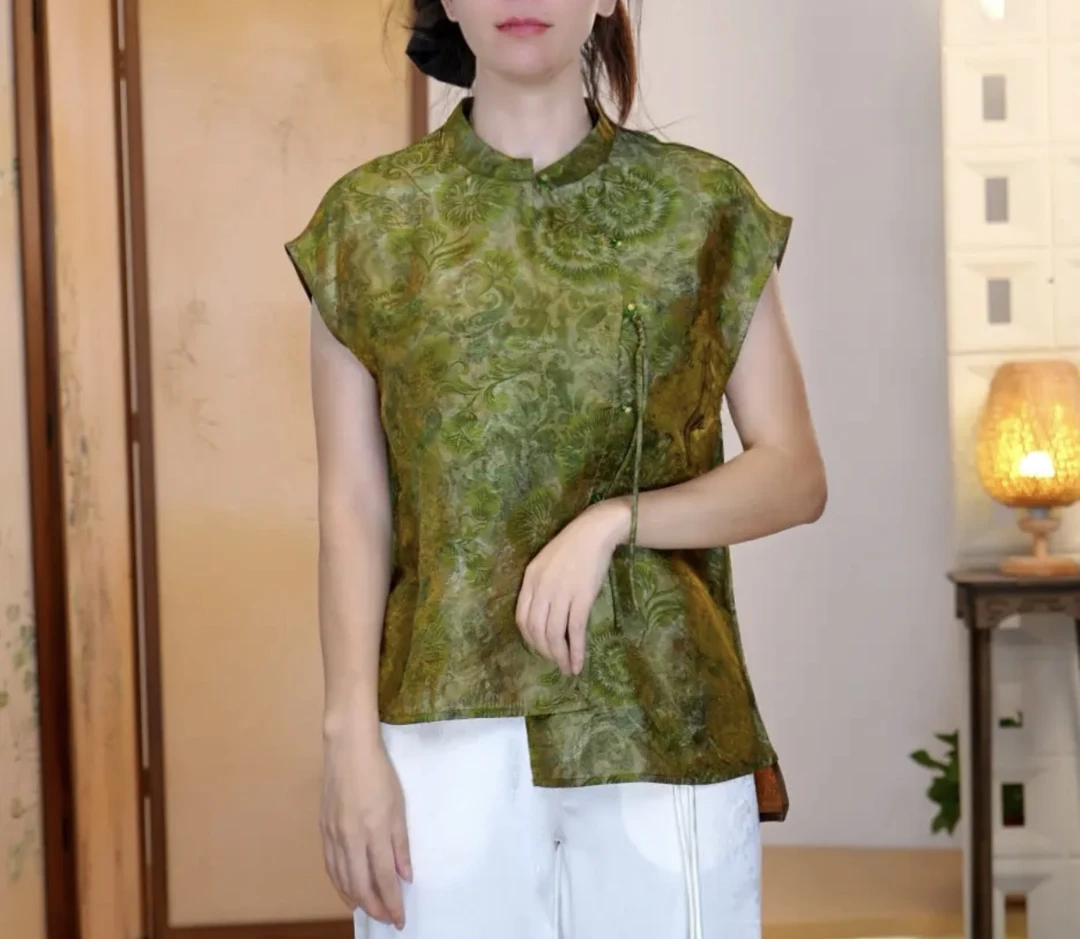 【高货正品】新中式显瘦前短后长洋气高端国风女装国风上衣短袖