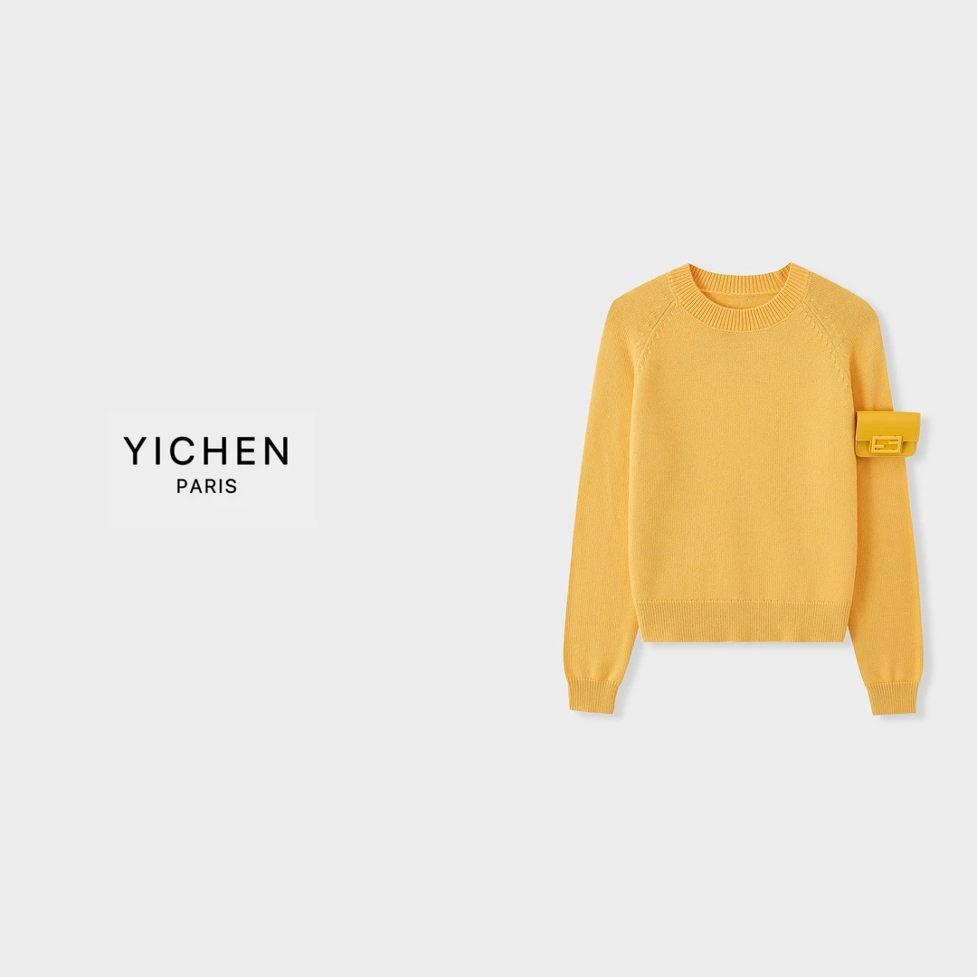 YC 姜黄色包包装饰插肩袖圆领针织毛衣-2774