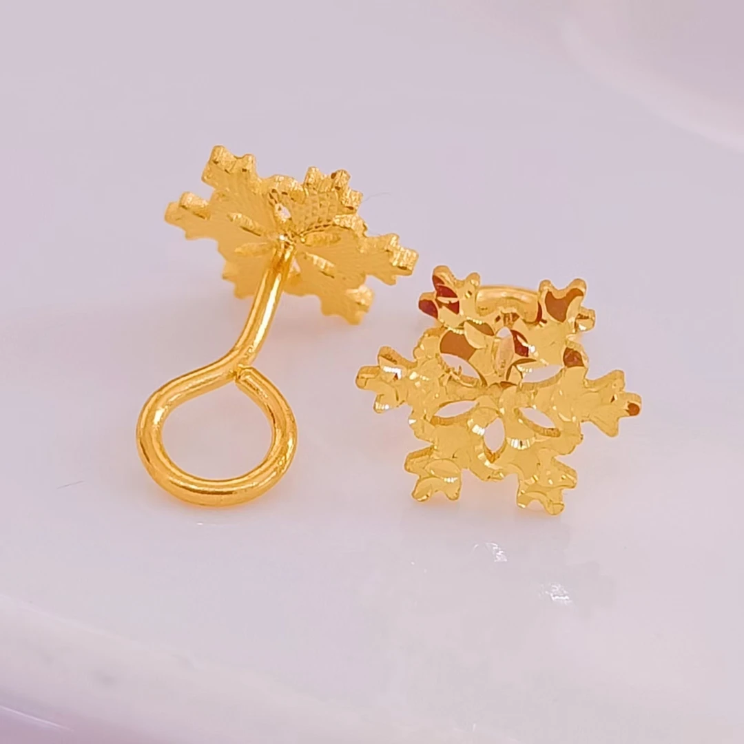【富远黄金】足金雪花弯针耳钉FYHR01010949