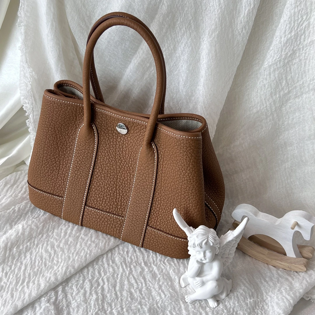 99新 Hermes/爱马仕 花园23棕色银扣W刻手提包250429VMLVB04