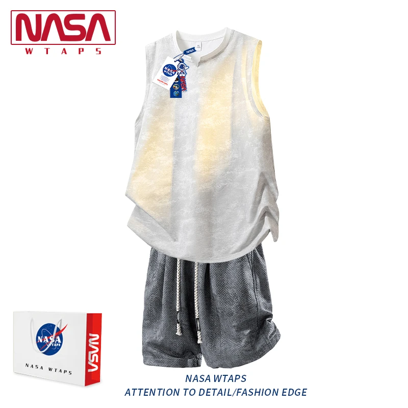 NASA WTAPS潮牌扎染背心套装男夏季宽松休闲运动两件套松弛感男装