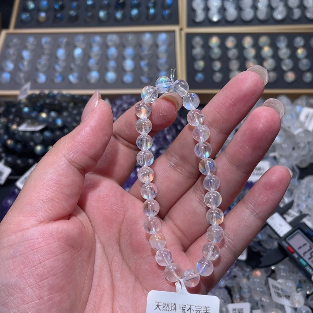 ༺***༻手链未镶嵌长石马岛幻彩月光石手链7.2mm