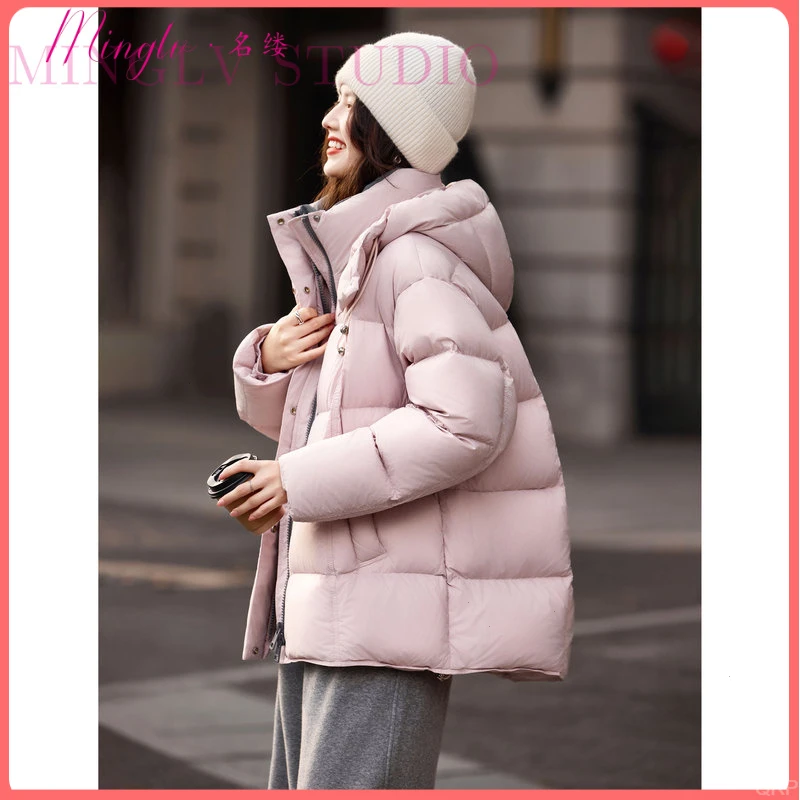 名缕轻奢羽绒服女品牌时尚通勤休闲绒连帽2025年新品百搭羽绒服