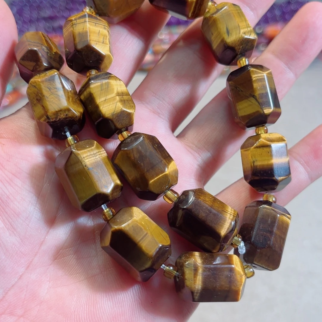 玛瑙/玉髓合金珠宝半成品A级虎眼刻面顶珠两颗 15x20mm