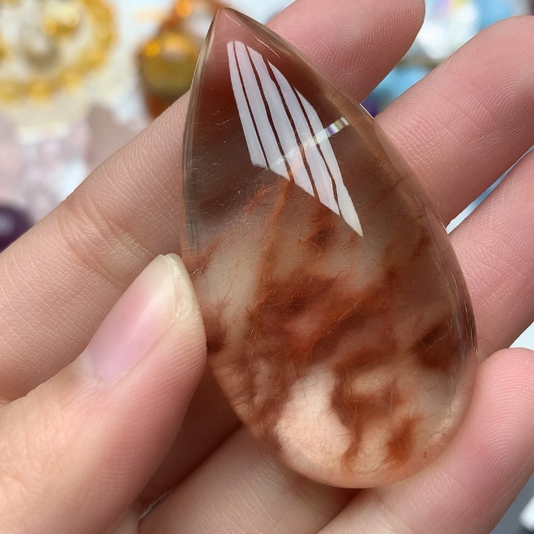 珠宝半成品水晶未镶嵌红兔毛水滴