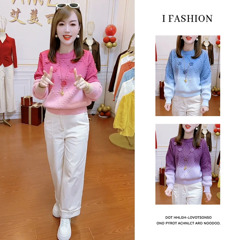 多巴胺休闲减龄长袖毛衣女2025年秋冬新款小个子时髦显瘦套头上衣