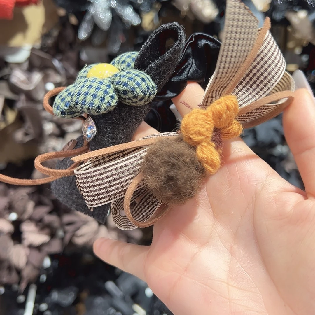 非金属绿色黄色小花发圈组合