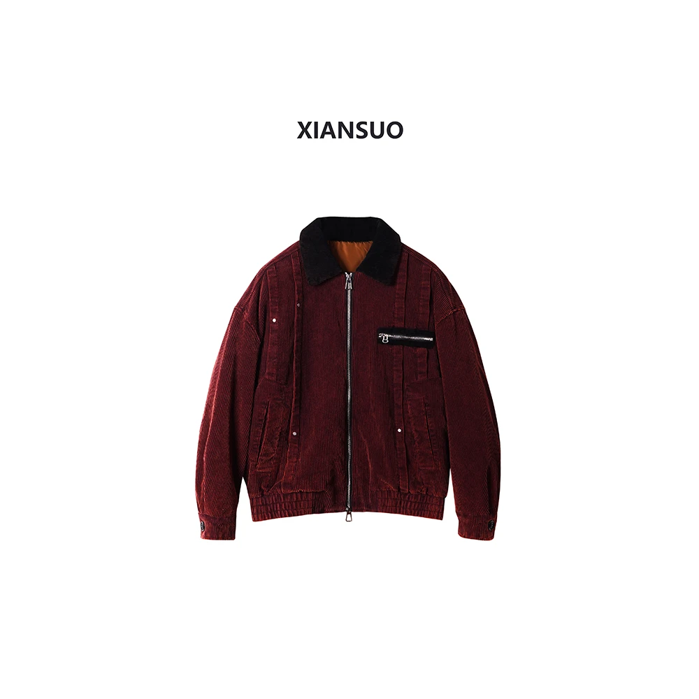 XIANSUO/缐鎖灯芯绒配内胆羽绒夹克短款户外加厚羽绒服 1440012