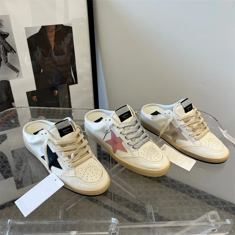GENIUS GIRAFFE黑粉灰色星星半拖复古做旧小脏鞋女内增高休闲百搭