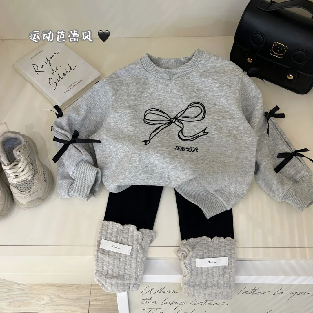 童装女童蝴蝶结卫衣打底裤套装秋款儿童长袖上衣两件套
