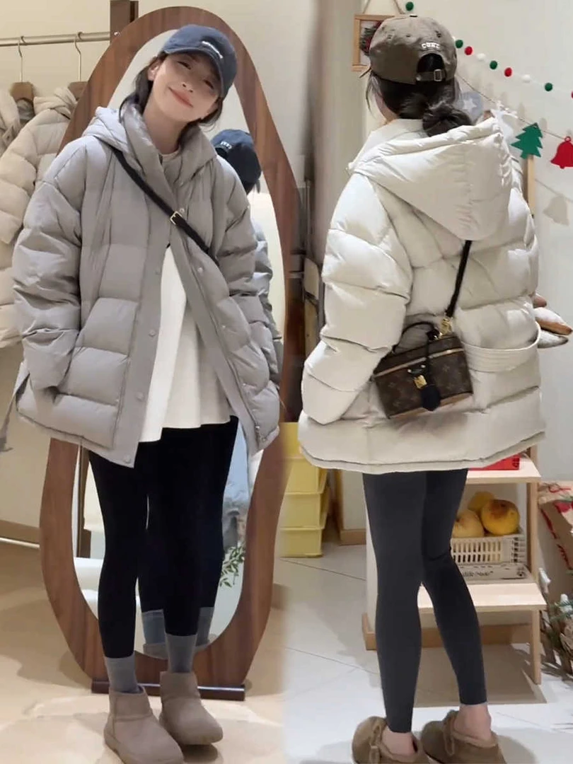 高端简约时尚棉服女2025冬季新款连帽收腰时尚宽松加厚外套潮流女