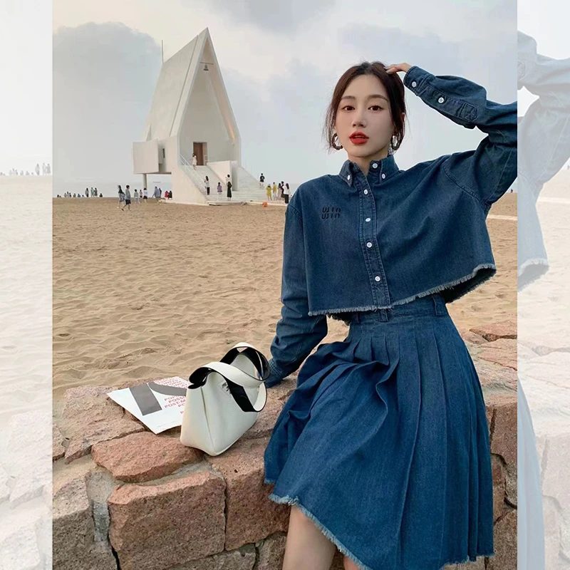 Q 牛仔套装-压褶半裙 QD223005-B