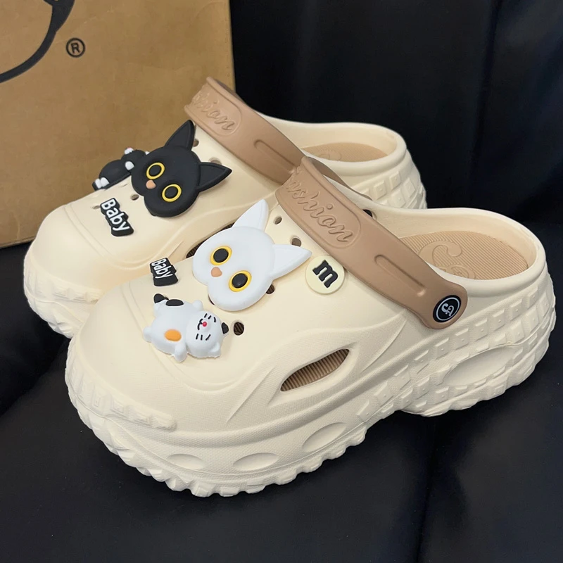 洋山公羊8cm增高洞洞鞋女款2025新款爆款夏沙滩外穿防滑厚底凉鞋