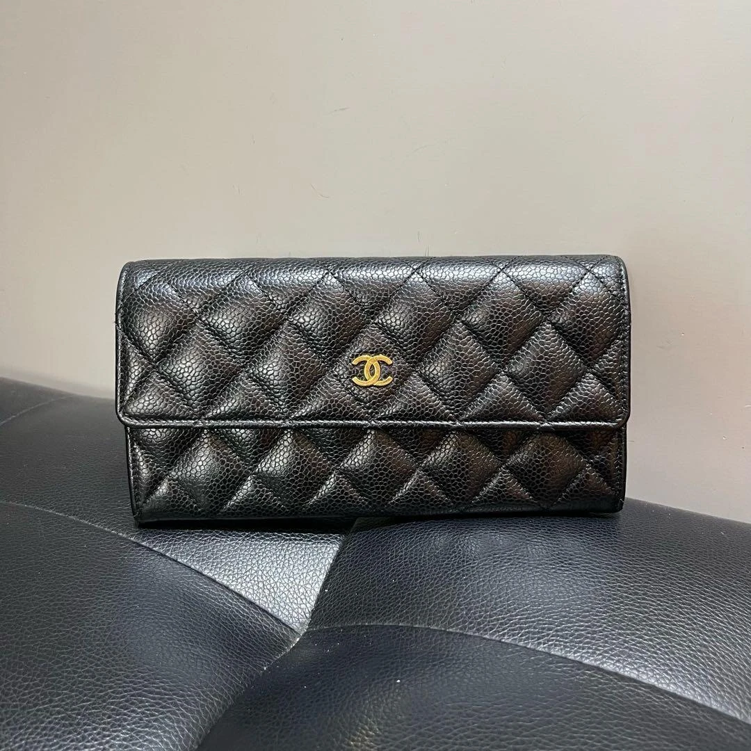 95新 Chanel/香奈儿 艾派尔/香奈儿黑金荔枝纹钱包9686