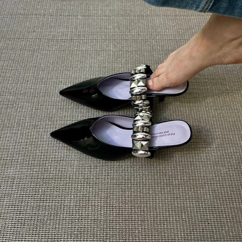 夏季尖头后空浅口半拖凉鞋外穿女鞋高级感洋气细跟性感风气质款