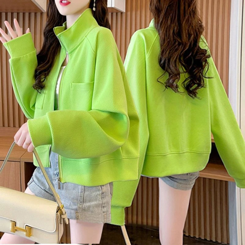 秋季轻薄外搭短款立领卫衣女2025新款洋气韩版小个子开衫外套上衣