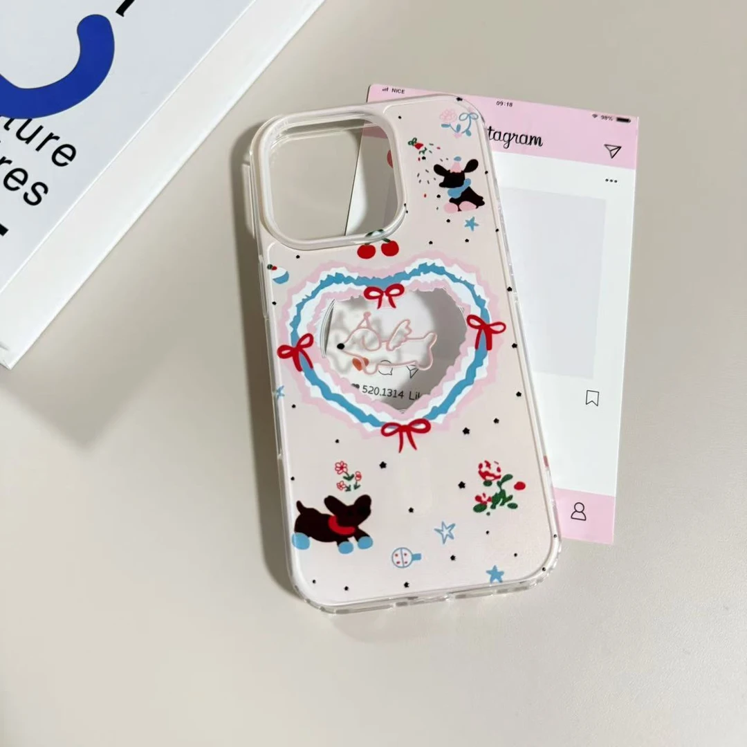 【亚克力磁吸】爱心樱桃小狗高透手机壳适用iPhone16ins风15/14可爱